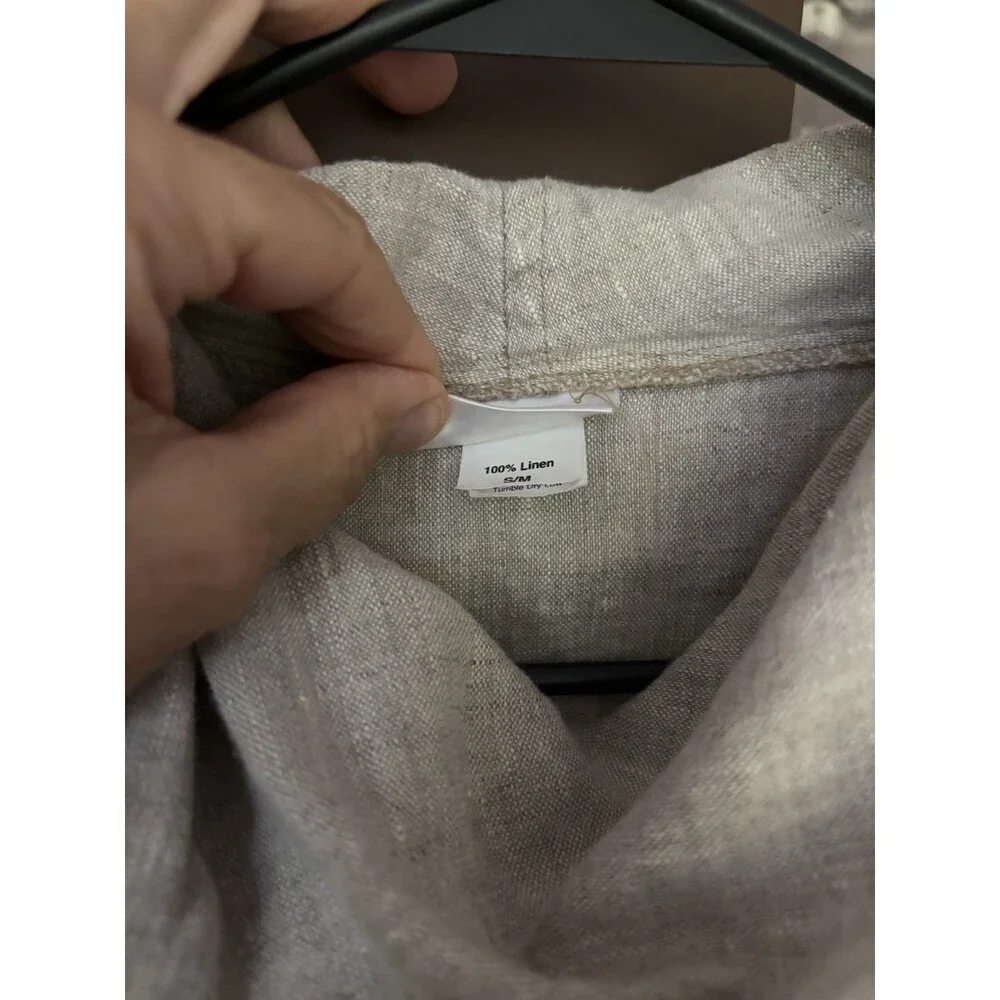 Odile 100% Linen Cowel Neck Shirt Women M Tan Artistic Hand Painted